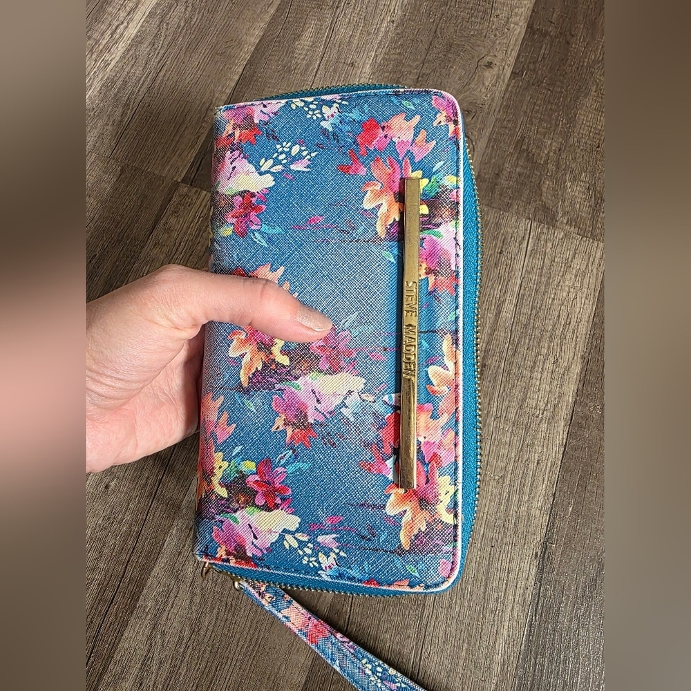 Steve Madden Floral Tropical Cocktail Zip Around Wallet Large Wristlet Y2k